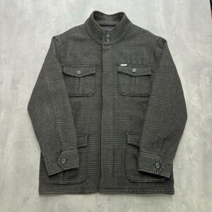 Marc Ecko Cut & Sew Wool Jacket Mens XL Gray Plaid Military Style Coat